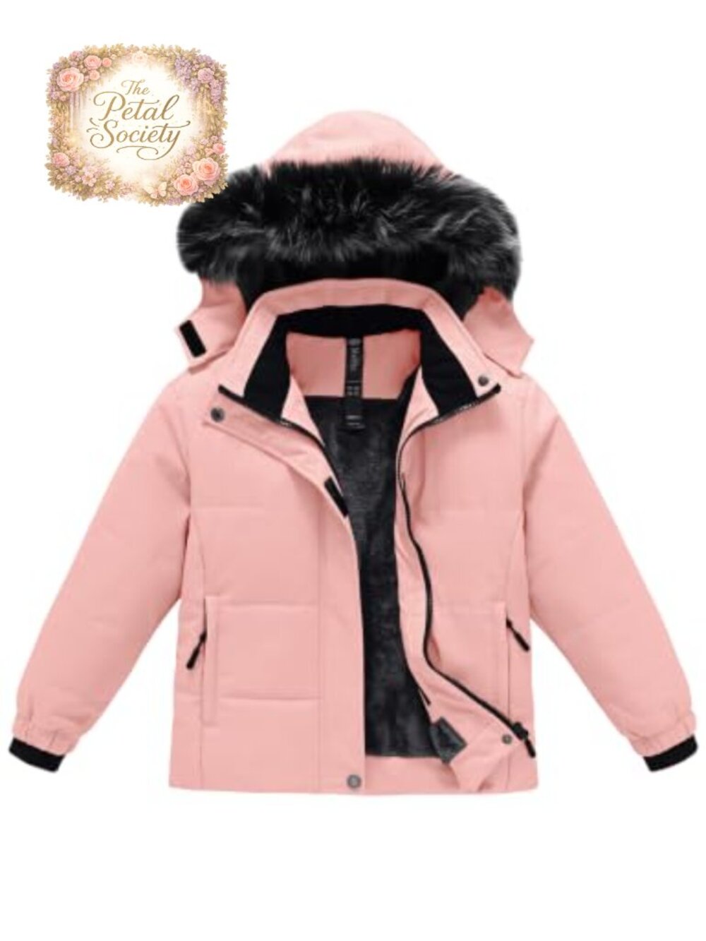 Girls Waterproof Ski Snowboard Jacket Fleece Lined Removable Hood